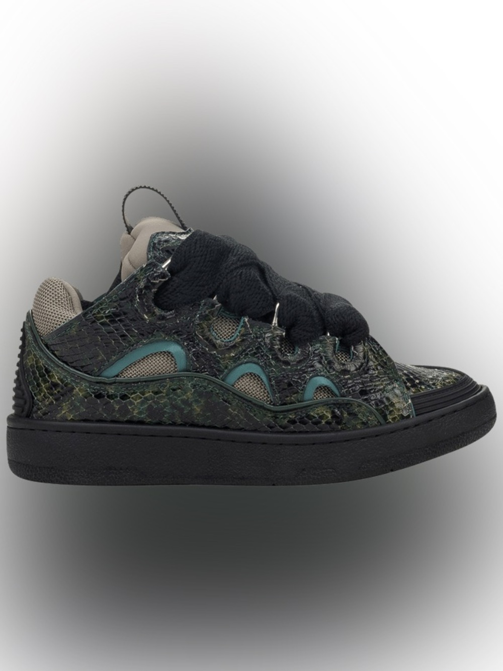 Lanvin Curb Snakeskin Leather Sneakers Green / Black EU 38